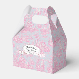 Caixinha De Lembrancinhas Elegante Monograma Pink Blue Toile de Jouy Vintage