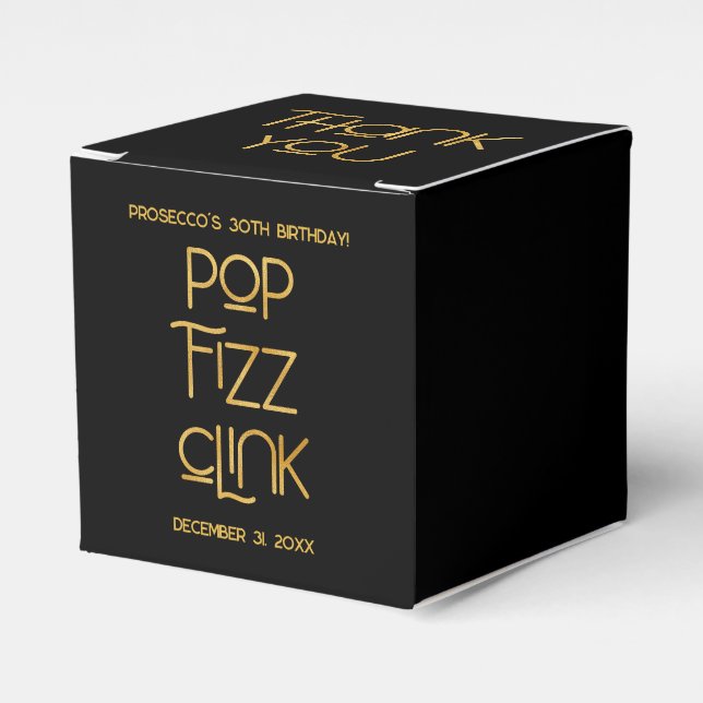 Caixinha De Lembrancinhas Elegante Pop de Tipografia Fizz Clink Aniversário (Frente)