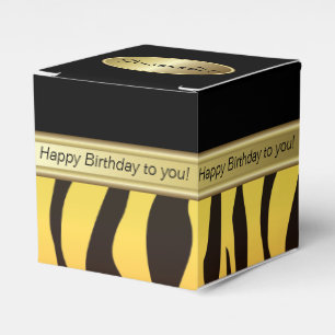 Caixinha De Lembrancinhas Elegante Preto e Amarelo Laranja Zebra Aniversár