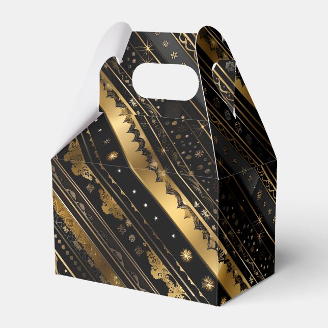 Caixinha De Lembrancinhas Elegante Preto E Dourado Gable Diagonal Strike (Frente)