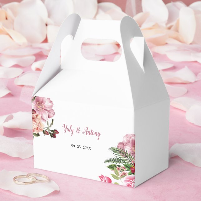Caixinha De Lembrancinhas Elegante Recipiente Hexagonal com Flores Rosa para (Casamento)