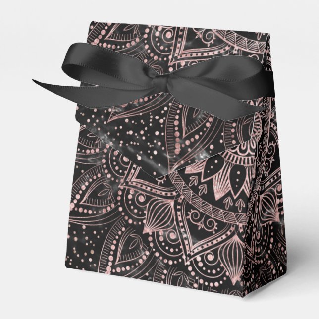 Caixinha De Lembrancinhas Elegante Rosa Dourado Dots Mandala Marble (Frente)