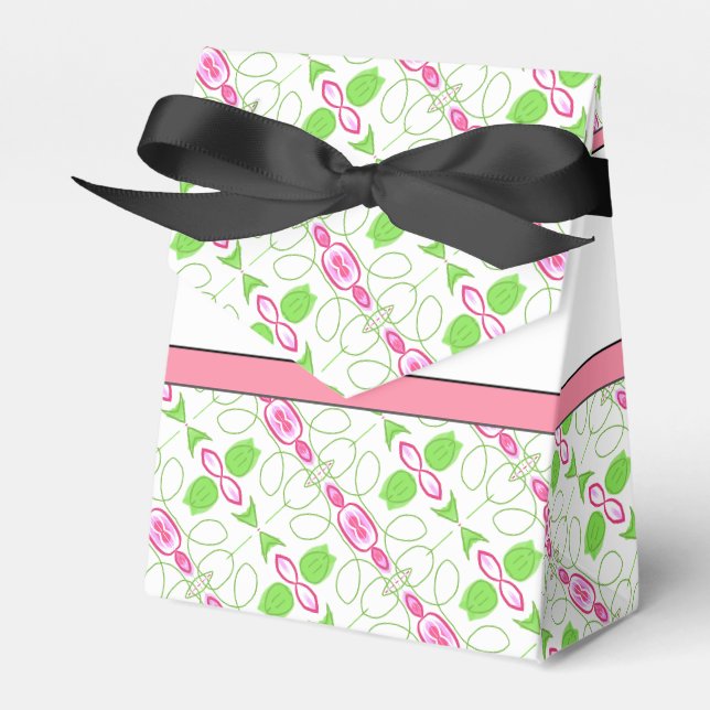 Caixinha De Lembrancinhas Elegante Rosa Verde E Branco (Frente)
