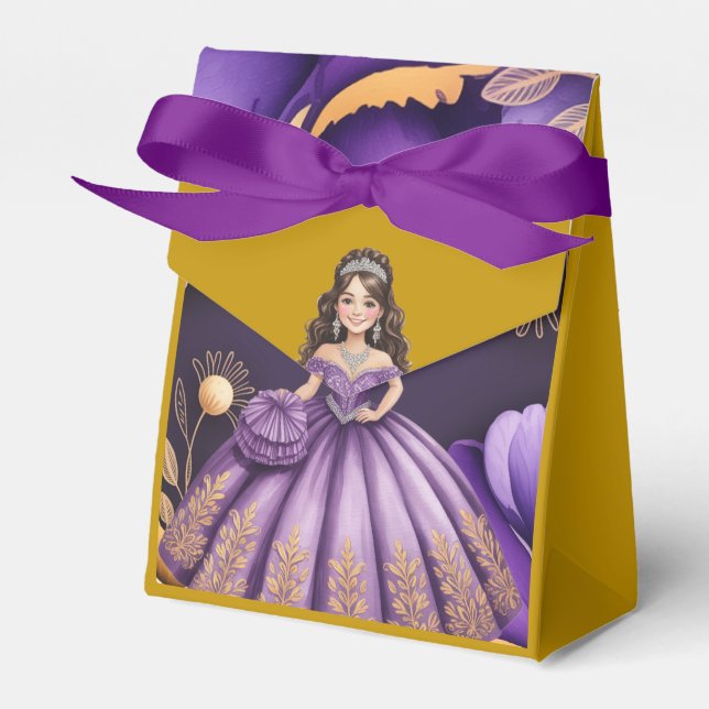 Caixinha De Lembrancinhas Elegante Roxo Quinceañera Girl Art (Frente)