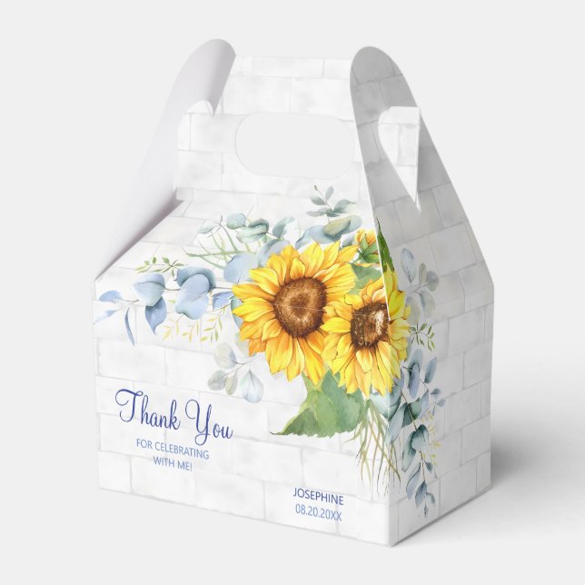 Caixinha De Lembrancinhas Elegante Sunflower Wall Brick Floral Birday (Verso)