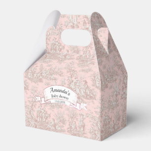 Caixinha De Lembrancinhas Elegante toalete de Jouy monograma dourado-rosado
