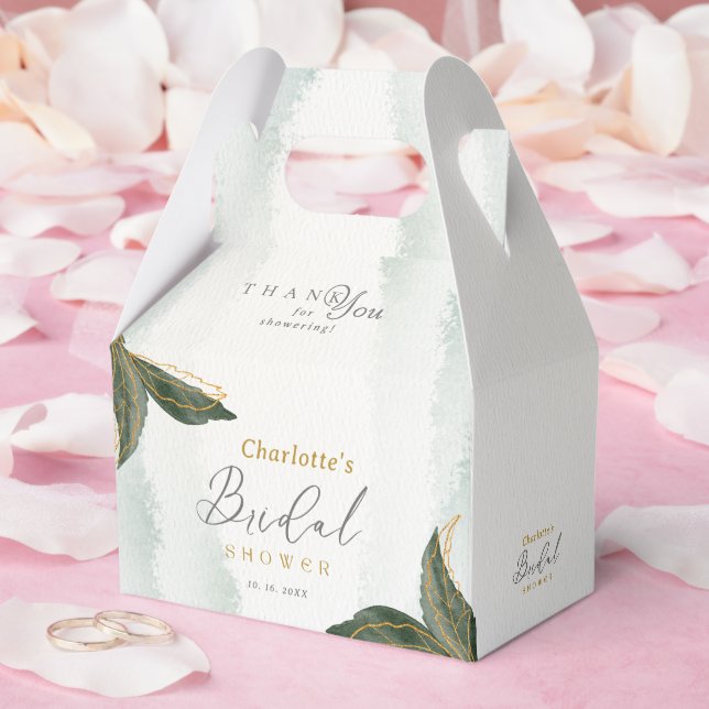 Caixinha De Lembrancinhas Elegante Verde Dourado Chá de panela de Aquarela (Casamento)