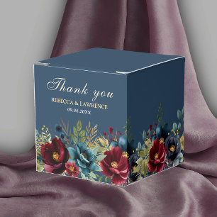 Caixinha De Lembrancinhas Elegantes flores navais em azul empoeirado burgund