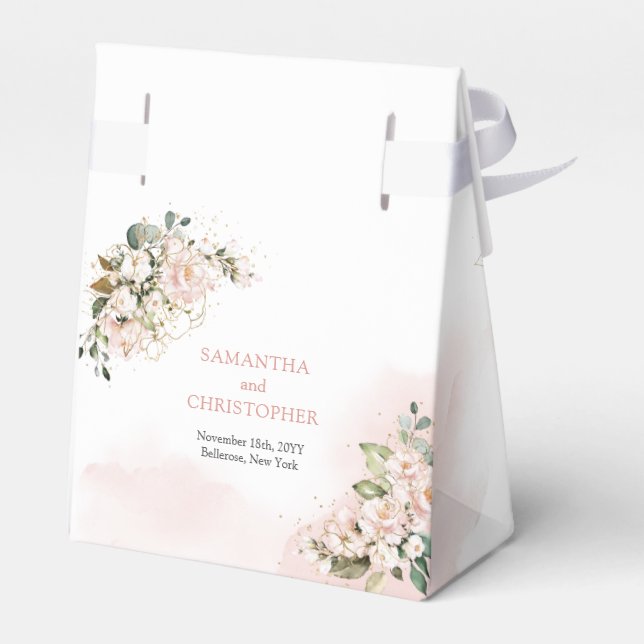 Caixinha De Lembrancinhas Elegantes rosas cor de rosa boho com folhagens em  (Verso)