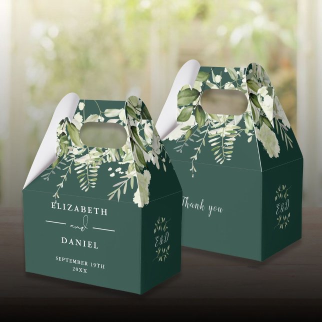Caixinha De Lembrancinhas Emerald Floral Verdura Monograma Casamento (Emerald Floral Greenery Monogram Wedding Favor Boxes)