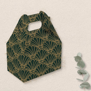 Caixinha De Lembrancinhas Emerald Green e Dourada Art Deco Flores de Ventila