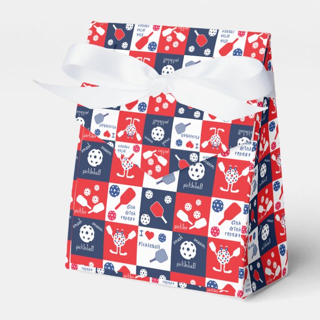 Caixinha De Lembrancinhas Engraçado Pickleball Vermelho, Azul, Branco (Frente)