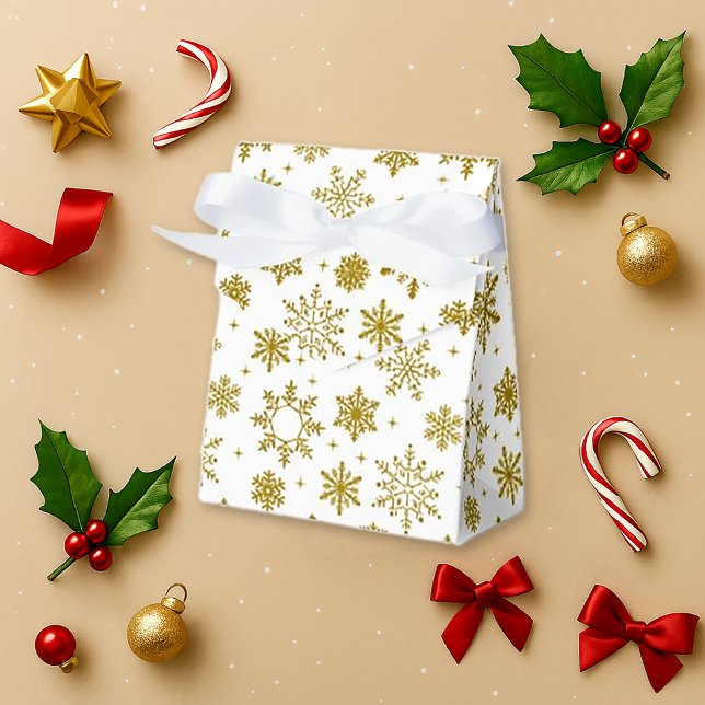 Caixinha De Lembrancinhas Estilo branco de inverno Dourado com floco de neve (Criador carregado)