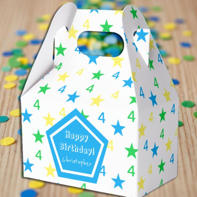 Caixinha De Lembrancinhas Estrelas Coloridas Rapazes 4º Aniversário (Criador carregado)