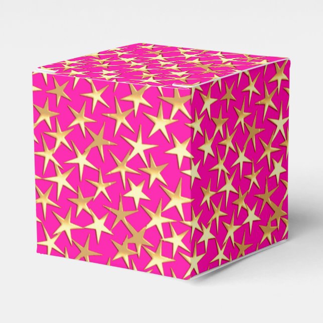 Caixinha De Lembrancinhas Estrelas Douradas de cor-de-rosa fuchsia (Frente)