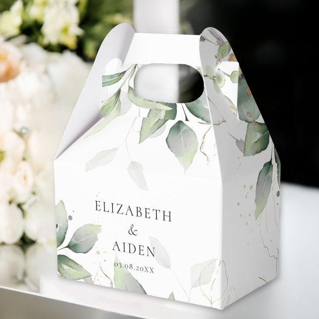 Caixinha De Lembrancinhas Eucalipto, Branco, Verde, Casamento (Eucalyptus, White, Greenery, Wedding Favor Boxes with your name and date.)