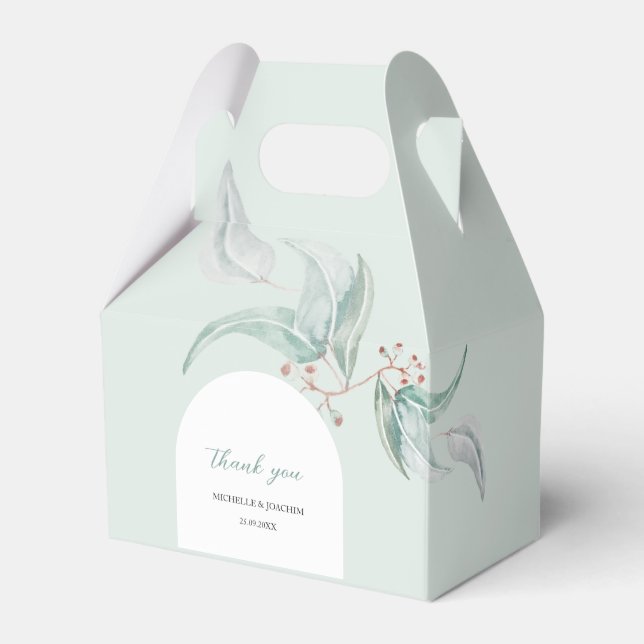 Caixinha De Lembrancinhas Eucalipto Elegante Com Flores Arte Aquarela (Frente)