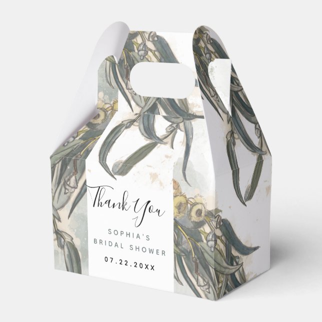 Caixinha De Lembrancinhas Eucalyptus aquarela deixa Chá de panela verde (Frente)