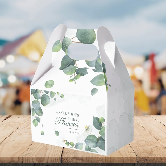 Caixinha De Lembrancinhas Eucalyptus deixa Chá de panela de vegetação botâni (Eucalyptus Leaves Botanical Greenery Bridal Shower Favor Boxes)