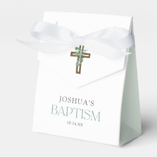 Caixinha De Lembrancinhas Eucalyptus Modern Cross Baptism Favoritos para fes
