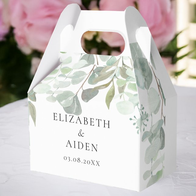 Caixinha De Lembrancinhas Eucalyptus Wedding Box Geschenkschachtel (Personalized Eucalyptus Wedding Box with your name and date.)
