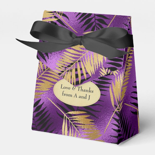Caixinha De Lembrancinhas Exótico Roxo e Dourado Tropical (Frente)