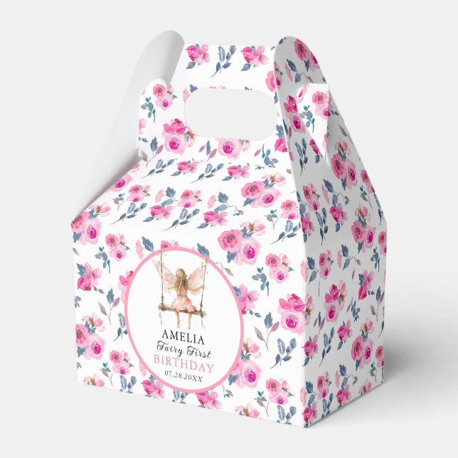 Caixinha De Lembrancinhas Fada Primeira Aquarela primeiro aniversario Floral (Frente)