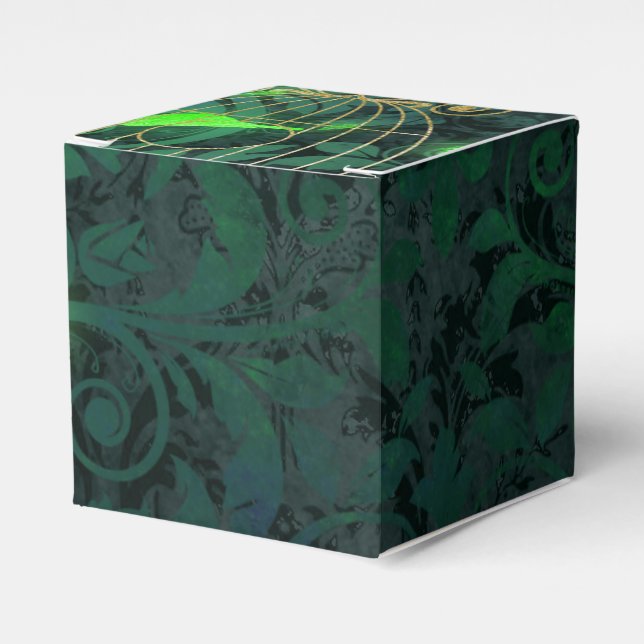 Caixinha De Lembrancinhas Fantasia de Aves Douradas e Verdes (Frente)