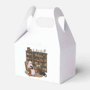 Caixinha De Lembrancinhas Fantasma lendo livro Amante de gatos Halloween