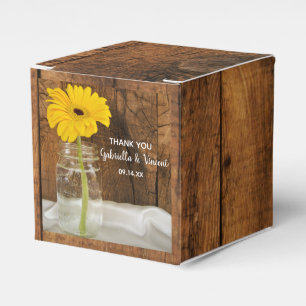 Caixinha De Lembrancinhas Faux Barn Wood Mason Jar e Yellow Daisy Wedding