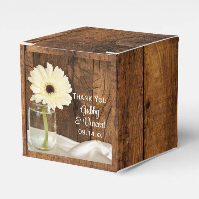 Caixinha De Lembrancinhas Faux Barn Wood Mason Jar White Daisy Barn Casament (Frente)
