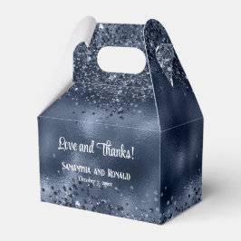Caixinha De Lembrancinhas Faux Dark Blue Glitter e Foil Weding