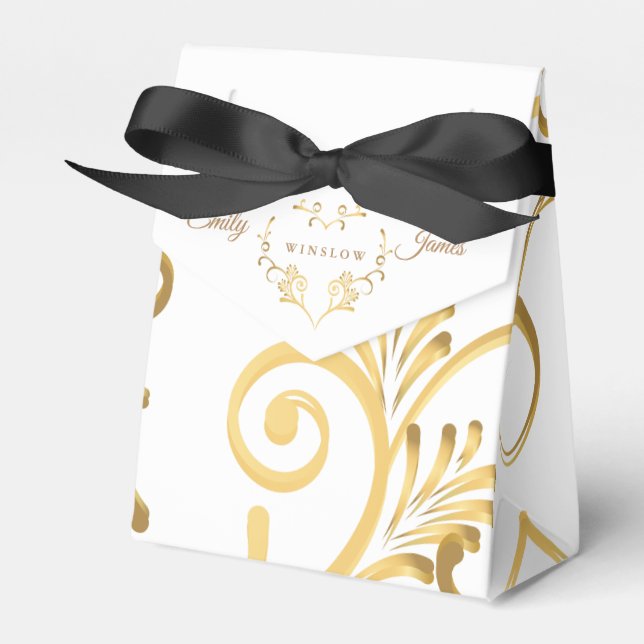 Caixinha De Lembrancinhas Favor Box-Fancy Gold Heart (Frente)
