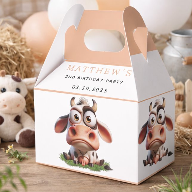 Caixinha De Lembrancinhas Fazenda de Animais Fofos: Vaca - Festa de 2º Anive (Cute Cow Farm Animals 2nd Birthday Party Favor Boxes
)