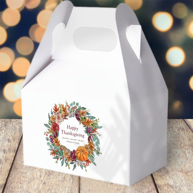 Caixinha De Lembrancinhas Feliz Ação de Graças Aquarela Caindo Pumpkin Wreat (Criador carregado)