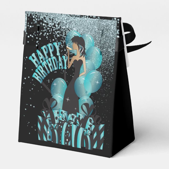 Caixinha De Lembrancinhas Feliz aniversário Diva Girl | DIY Name | Turquesa (Verso)