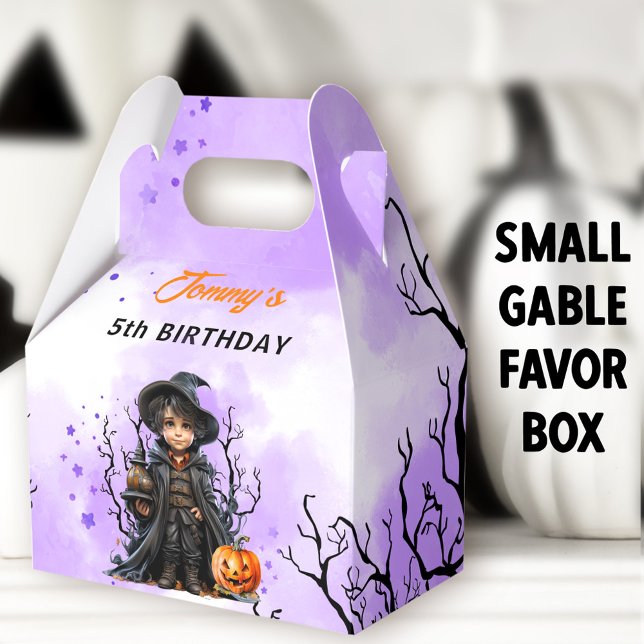 Caixinha De Lembrancinhas Feliz Aniversário do Dia das Bruxas (Little Wizard Small Gable Favor Boxes - You can choose from 3 sizes of these gable favor boxes)