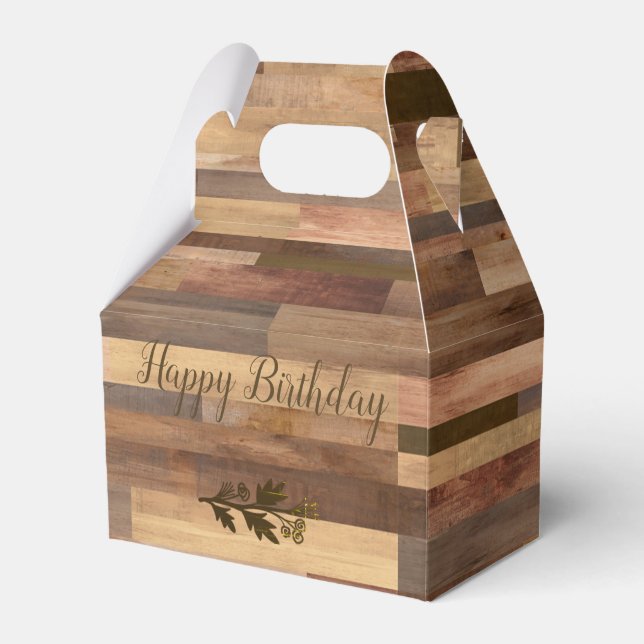 Caixinha De Lembrancinhas Feliz aniversário Faux Wood com Laurel Favor Box (Frente)