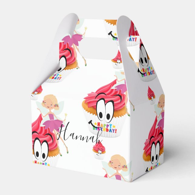 Caixinha De Lembrancinhas Feliz Aniversário Gable Favor Box Fairy Cupcake (Frente)