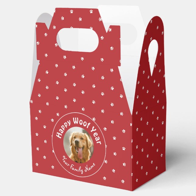 Caixinha De Lembrancinhas "Feliz Ano de Feliz Natal" Cão-Vinho (Aberto)