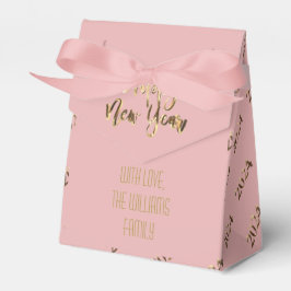 Caixinha De Lembrancinhas Feliz ano novo Elegante rosa e Dourado Script 2024