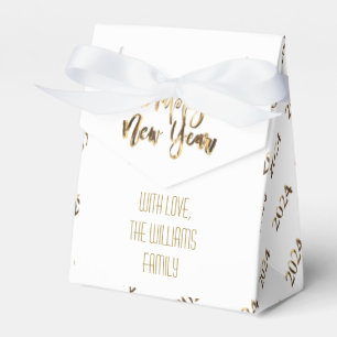 Caixinha De Lembrancinhas Feliz ano novo Elegante White e Dourado Script 202