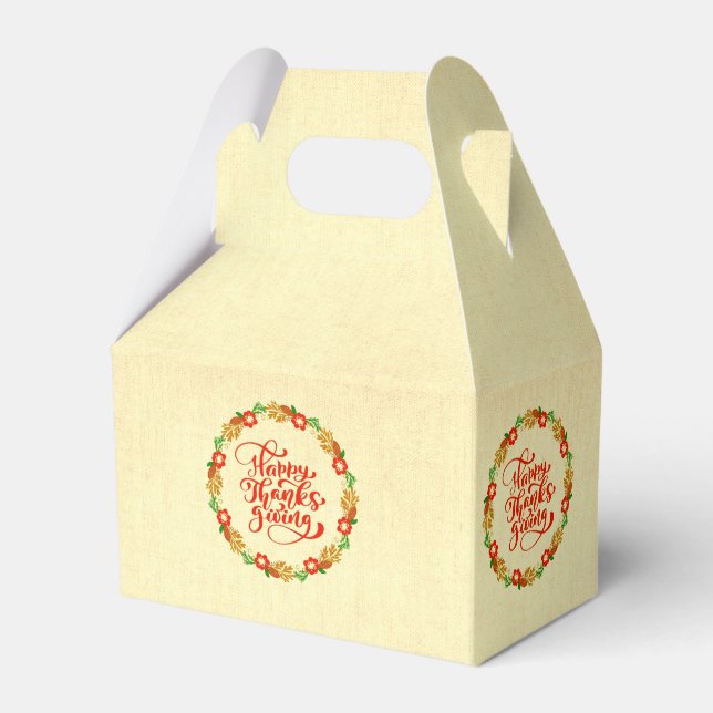 Caixinha De Lembrancinhas Feliz Dia de Ação de Graças Dourada Vermelha (Frente)