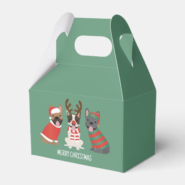 Caixinha De Lembrancinhas Feliz Natal - Buldog Francês (Frente)