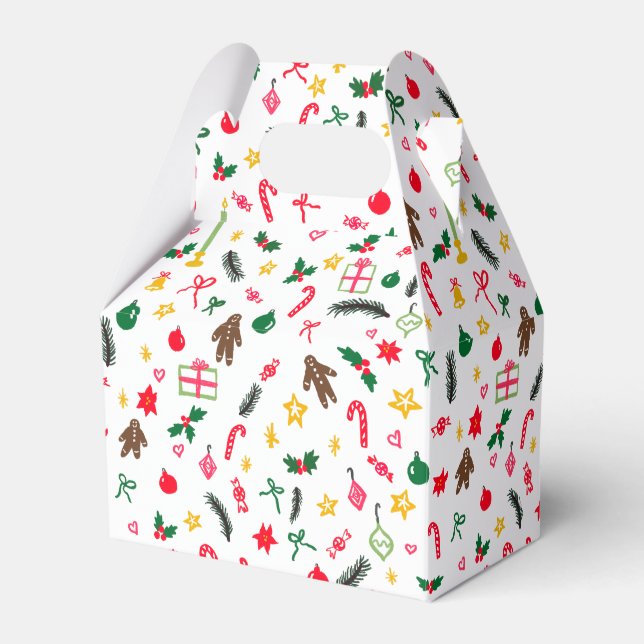Caixinha De Lembrancinhas Feliz Natal Doodle Caprichoso Padrão  (Frente)