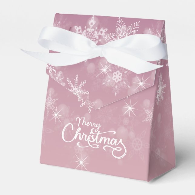 Caixinha De Lembrancinhas Feliz Natal Flocos de Neve Férias Rosa (Frente)