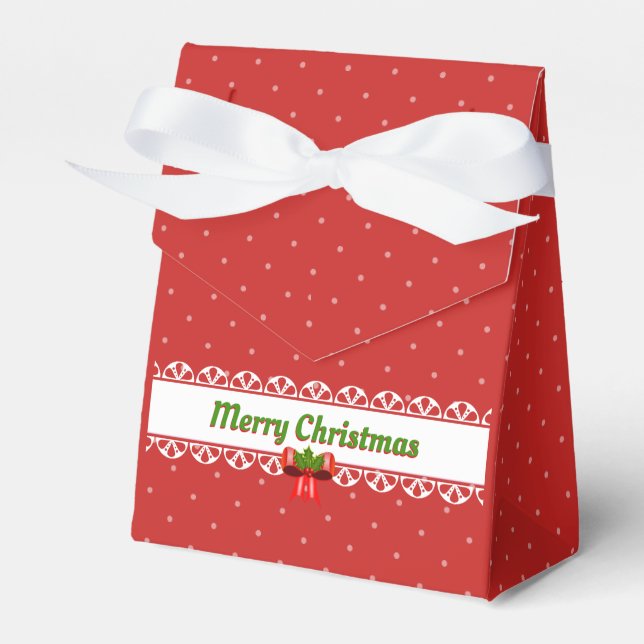 Caixinha De Lembrancinhas Feliz Natal, Laços e Bolinhas (Frente)