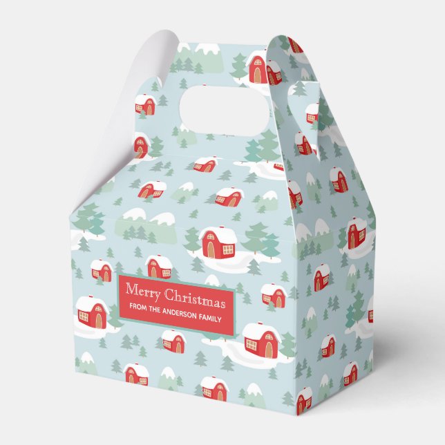 Caixinha De Lembrancinhas Feliz Natal Red Cabin Nome Personalizado (Frente)