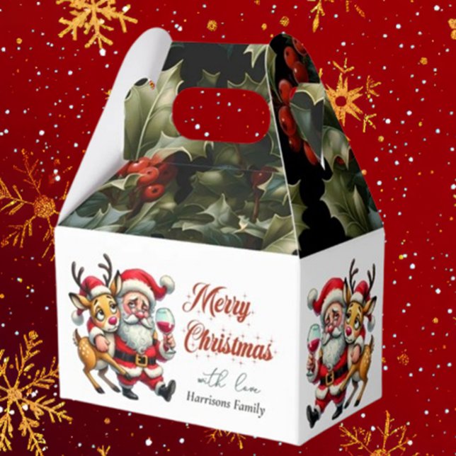 Caixinha De Lembrancinhas Feliz Papai noel de Saudações de Natal (Spread joy this holiday season with Brett Designs' Merry Christmas Greetings Santa Favor Boxes. )