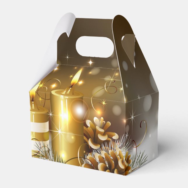 Caixinha De Lembrancinhas Feriado Elegante de Natal das Velas Douradas (Frente)